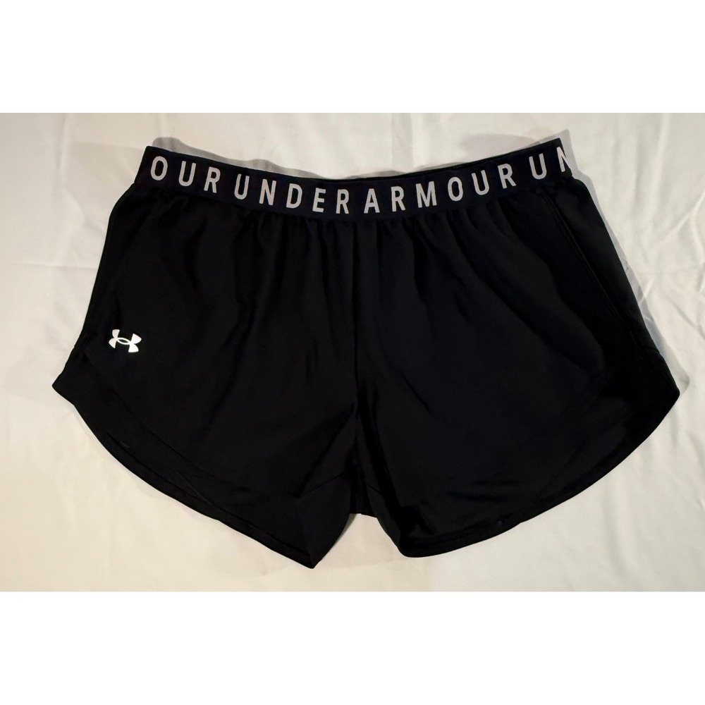 Under Armour HeatGear Womens XL Black Loose Fit Running Training Shorts Logo
